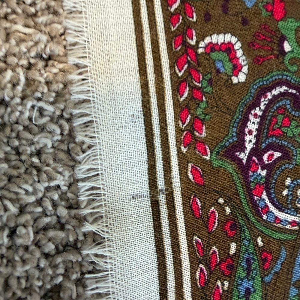 YSL Vintage Houndstooth Paisley Square Scarf Tan Cream Brown Green Red FLAWS - Picture 7 of 12